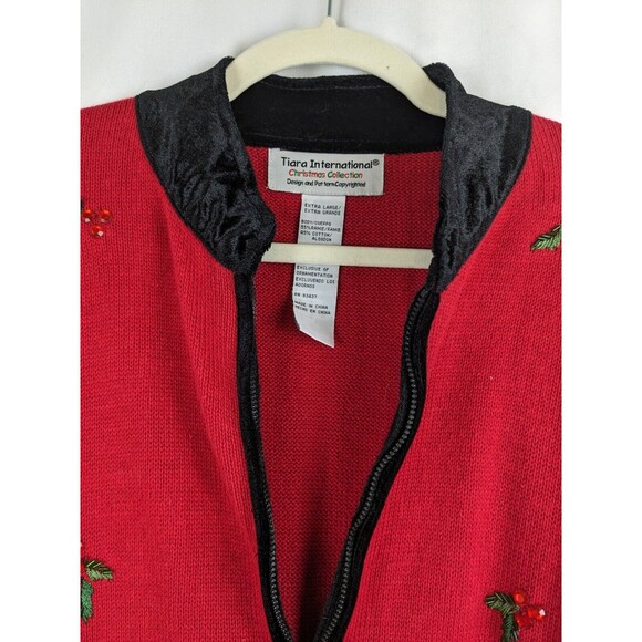 Tiara International Christmas Collection Poinsettia Cardigan Women's Sz XL EUC - Picture 11 of 12